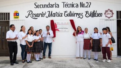 Mara Lezama inaugura nuevo domo y rehabilita cancha deportiva en la Secundaria Técnica No. 27 de Chetumal